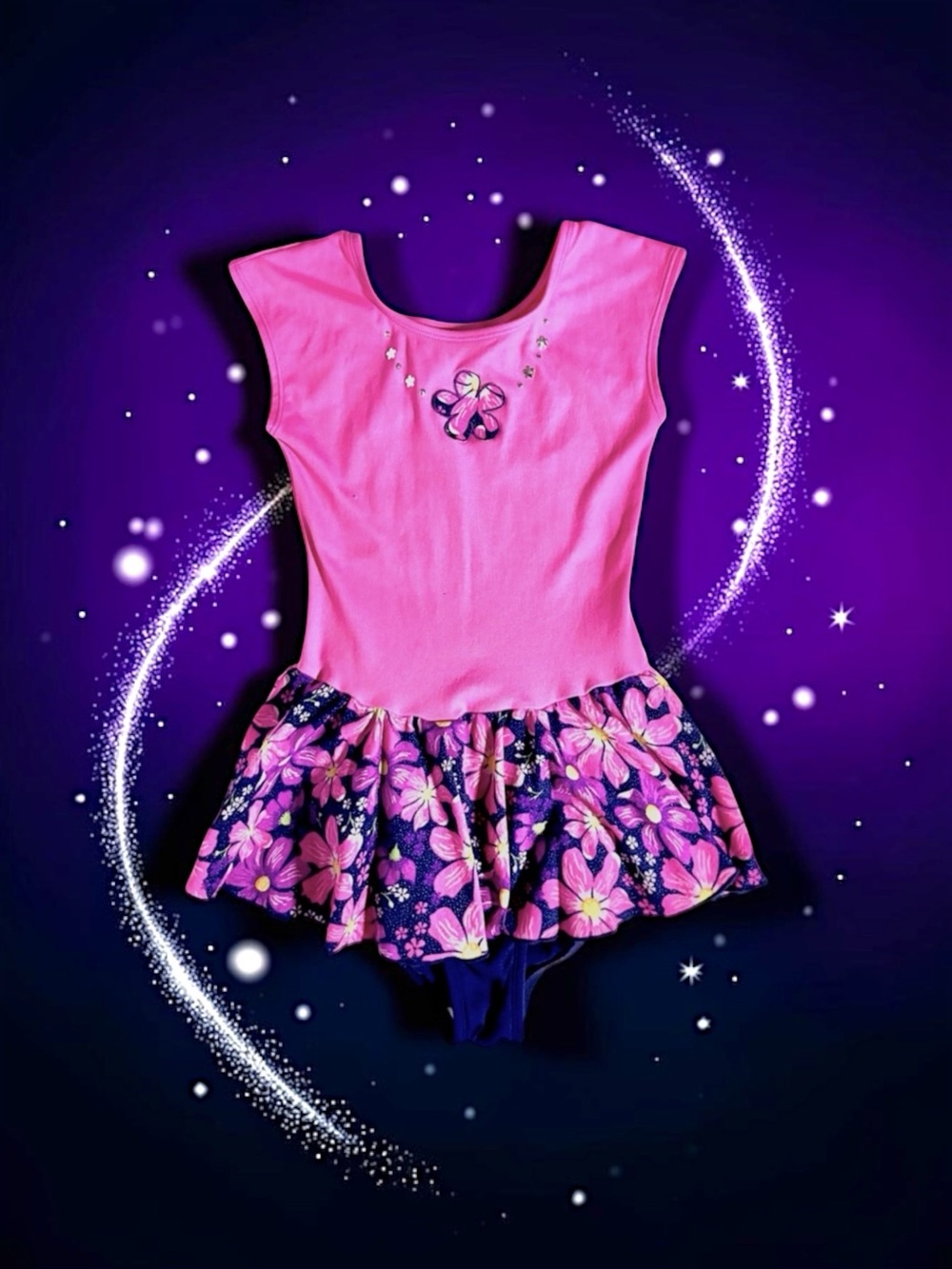 Jacques Moret Girls Ballet Leotard Bright Pink Skirted Butterfly 12/14